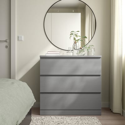 MALM Kommode mit 3 Schubladen, grau lasiert, 80x78 cm