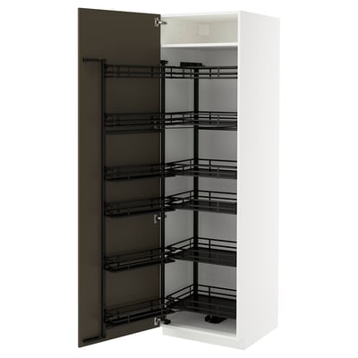 METOD Hochschrank mit Auszugschrank, weiß/Havstorp braunbeige, 60x60x200 cm