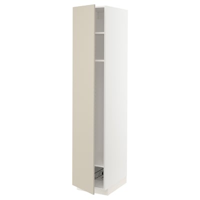METOD Hochschrank mit Böden/Drahtkorb, weiß/Havstorp beige, 40x60x200 cm