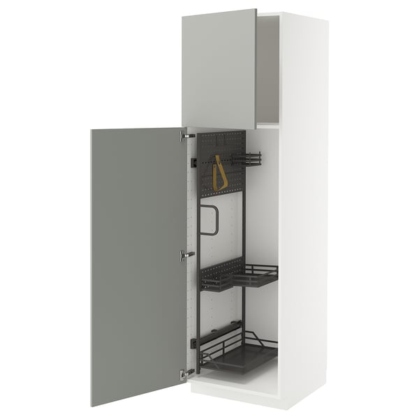 METOD Hochschrank mit Putzschrankeinr., weiß/Havstorp hellgrau, 60x60x200 cm