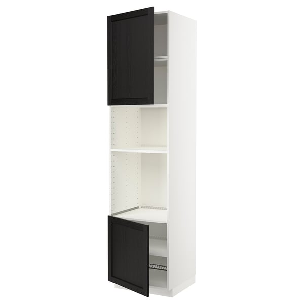METOD HS f Ofen/Mikro m 2 Türen/Böden, weiß/Lerhyttan schwarz lasiert, 60x60x240 cm
