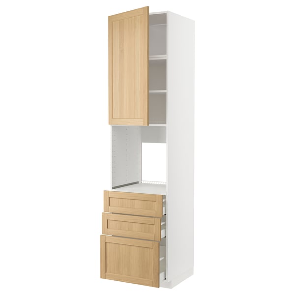 METOD / MAXIMERA Hochschr f Of+Tü/3 Sch, weiß/Forsbacka Eiche, 60x60x240 cm