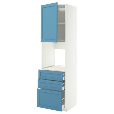 METOD / MAXIMERA Hochschr f Of+Tü/3 Sch, weiß/Lerhyttan blau, 60x60x220 cm