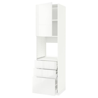 METOD / MAXIMERA Hochschr f Of+Tü/3 Sch, weiß/Ringhult weiß, 60x60x220 cm