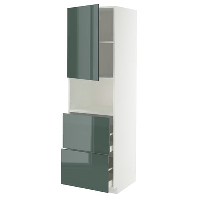 METOD / MAXIMERA HS f Mikro m Tür/2 Sch, weiß/Kallarp Hochglanz dunkel graugrün, 60x60x200 cm