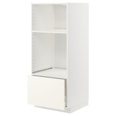 METOD / MAXIMERA HS f Ofen/Mikro mit Schubl, weiß/Vallstena weiß, 60x60x140 cm