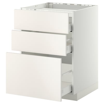 METOD / MAXIMERA Unterschr.f Kochf/3 Fronten/3Sch., weiß/Veddinge weiß, 60x60 cm