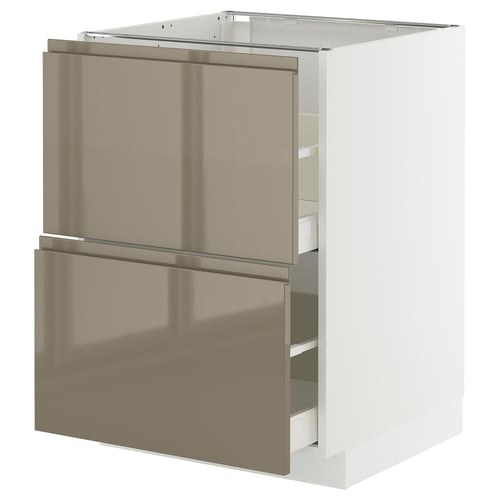 METOD / MAXIMERA Uschr 2 Fr/2 haho Sch, weiß/Voxtorp Hochglanz dunkel graubraun, 60x60 cm