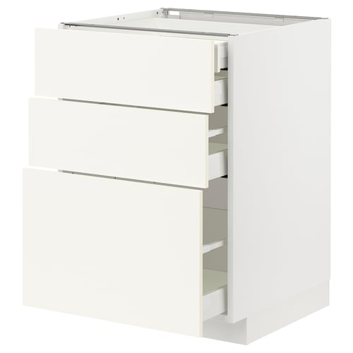 METOD / MAXIMERA Uschr 3 Fr/2 ni+1 haho+1 ho Sch, weiß/Vallstena weiß, 60x60 cm