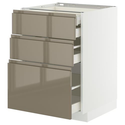 METOD / MAXIMERA Uschr 3 Fr/2 ni+1 haho+1 ho Sch, weiß/Voxtorp Hochglanz dunkel graubraun, 60x60 cm