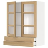 METOD / MAXIMERA Wandschrank m 2 Glastüren/2 Schubl., weiß/Forsbacka Eiche, 80x100 cm