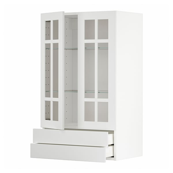 METOD / MAXIMERA Wandschrank m 2 Glastüren/2 Schubl., weiß/Stensund weiß, 60x100 cm
