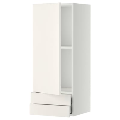METOD / MAXIMERA Wandschrank mit Tür/2 Schbubladen, weiß/Veddinge weiß, 40x100 cm