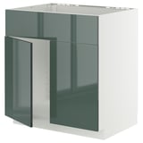 METOD Unterschr f Spüle+2 Türen/Front, weiß/Kallarp Hochglanz dunkel graugrün, 80x60 cm