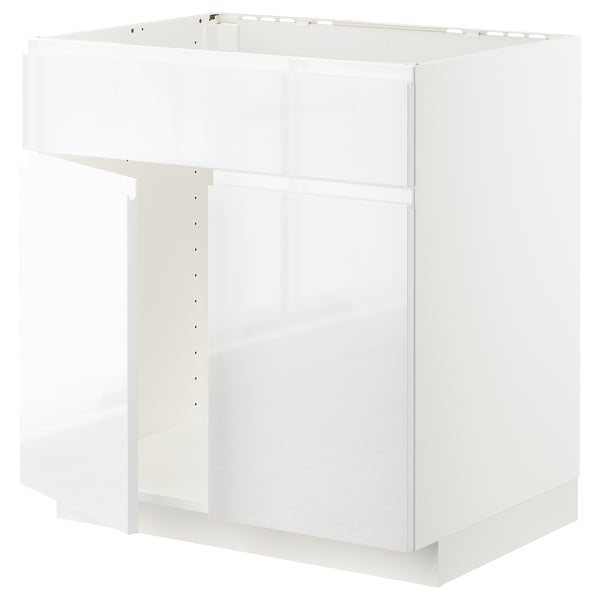 METOD Unterschr f Spüle+2 Türen/Front, weiß/Voxtorp Hochglanz/weiß, 80x60 cm