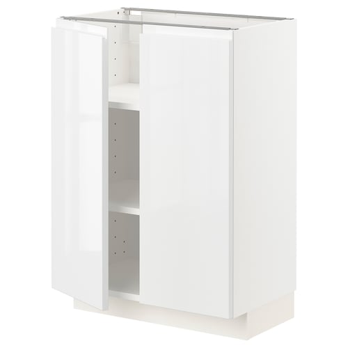 METOD Unterschrank m Böden/2Türen, weiß/Voxtorp Hochglanz/weiß, 60x37 cm