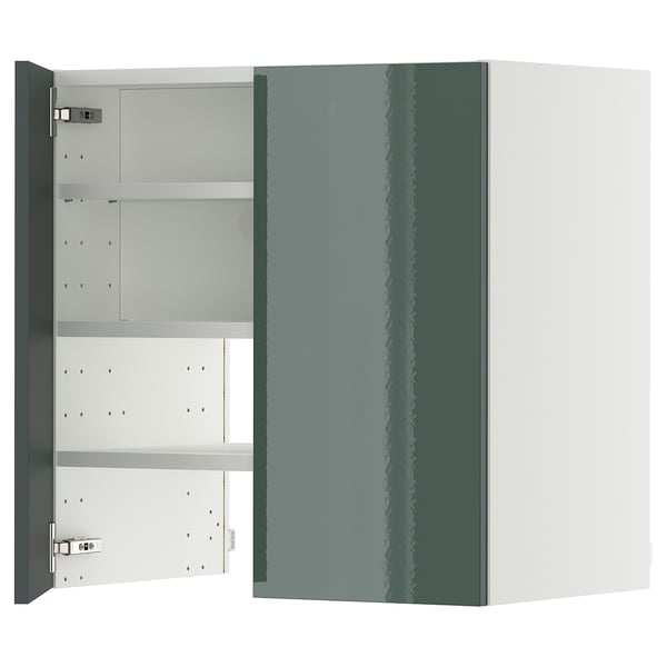METOD Wandschrank f Dunstabzug/Boden/Tür, weiß/Kallarp Hochglanz dunkel graugrün, 60x60 cm