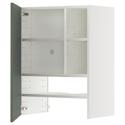 METOD Wandschrank f Dunstabzug/Boden/Tür, weiß/Nickebo matt graugrün, 60x80 cm