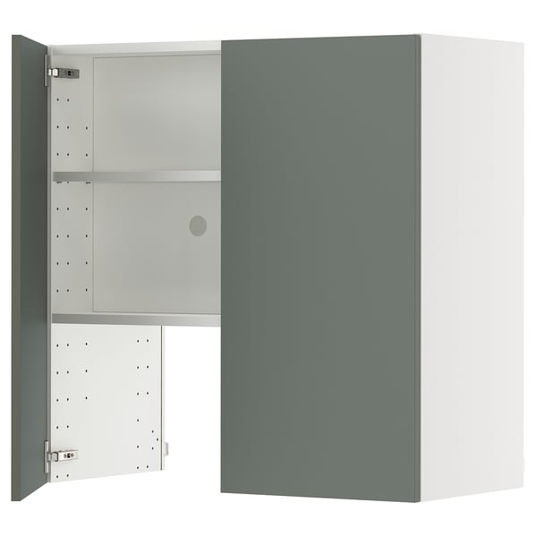 METOD Wandschrank f Dunstabzug/Boden/Tür, weiß/Nickebo matt graugrün, 80x80 cm