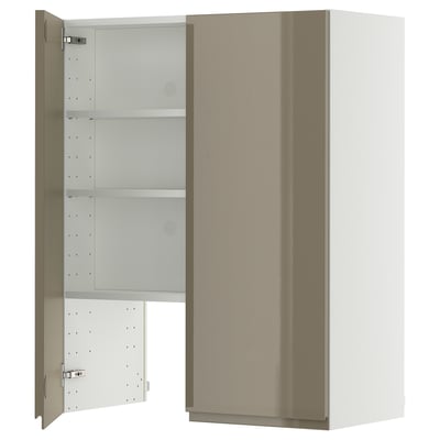 METOD Wandschrank f Dunstabzug/Boden/Tür, weiß/Voxtorp Hochglanz dunkel graubraun, 80x100 cm