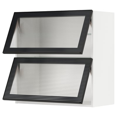 METOD Wandschrank horiz. m 2 Glastüren, weiß/Hejsta anthrazitfarbenes geriffeltes Glas, 80x80 cm