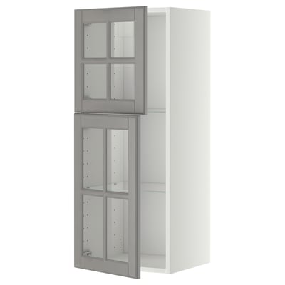METOD Wandschrank mit Böden/2 Glastüren, weiß/Bodbyn grau, 40x100 cm