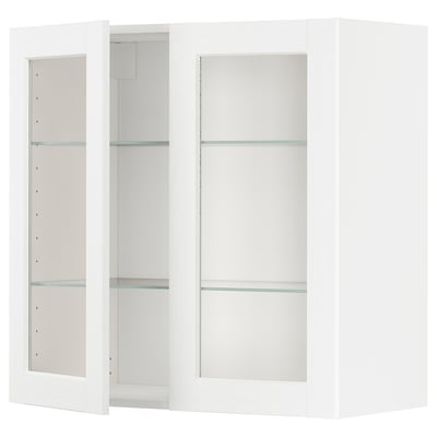 METOD Wandschrank mit Böden/2 Glastüren, weiß Enköping/weiß Holzeffekt, 80x80 cm