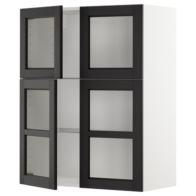 METOD Wandschrank mit Böden/4 Glastüren, weiß/Lerhyttan schwarz lasiert, 80x100 cm