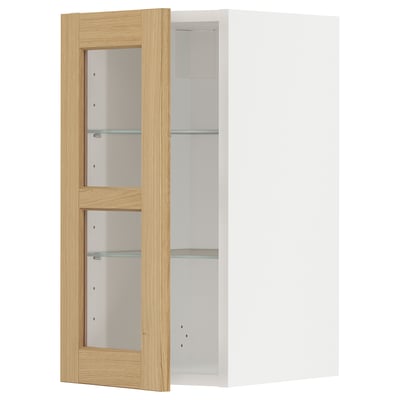 METOD Wandschrank mit Böden/Glastür, weiß/Forsbacka Eiche, 30x60 cm
