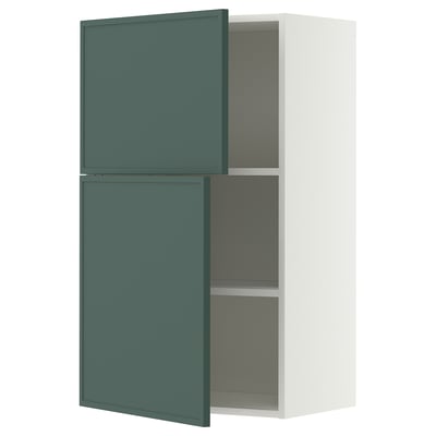 METOD Wandschrank mit Böden und 2 Türen, weiß/Aspudden dunkel graugrün, 60x100 cm