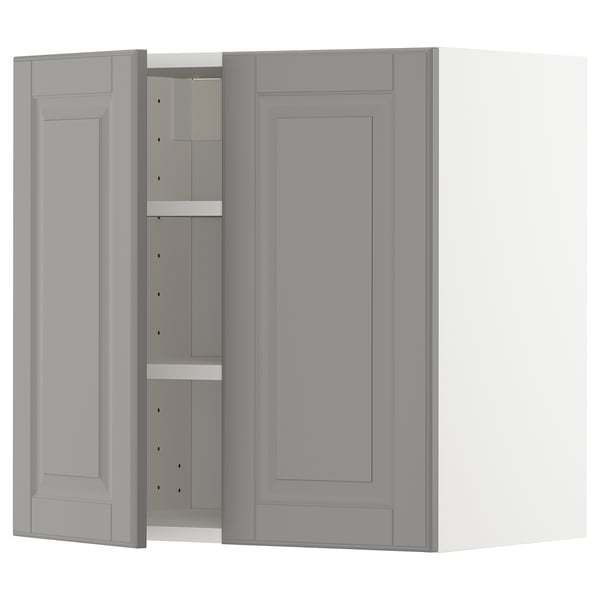 METOD Wandschrank mit Böden und 2 Türen, weiß/Bodbyn grau, 60x60 cm