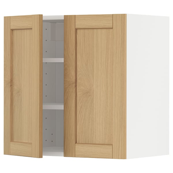 METOD Wandschrank mit Böden und 2 Türen, weiß/Forsbacka Eiche, 60x60 cm