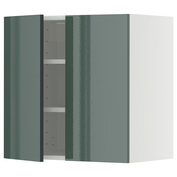 METOD Wandschrank mit Böden und 2 Türen, weiß/Kallarp Hochglanz dunkel graugrün, 60x60 cm