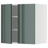 METOD Wandschrank mit Böden und 2 Türen, weiß/Kallarp Hochglanz dunkel graugrün, 60x60 cm