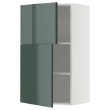 METOD Wandschrank mit Böden und 2 Türen, weiß/Kallarp Hochglanz dunkel graugrün, 60x100 cm