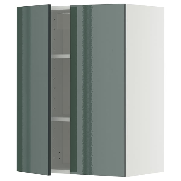 METOD Wandschrank mit Böden und 2 Türen, weiß/Kallarp Hochglanz dunkel graugrün, 60x80 cm
