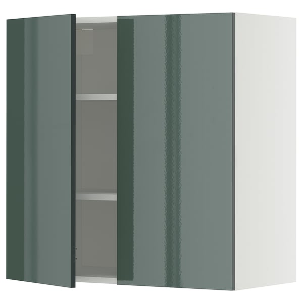 METOD Wandschrank mit Böden und 2 Türen, weiß/Kallarp Hochglanz dunkel graugrün, 80x80 cm