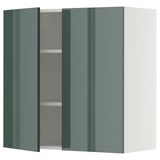 METOD Wandschrank mit Böden und 2 Türen, weiß/Kallarp Hochglanz dunkel graugrün, 80x80 cm
