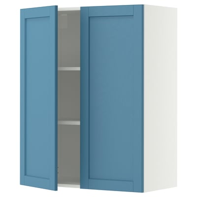 METOD Wandschrank mit Böden und 2 Türen, weiß/Lerhyttan blau, 80x100 cm