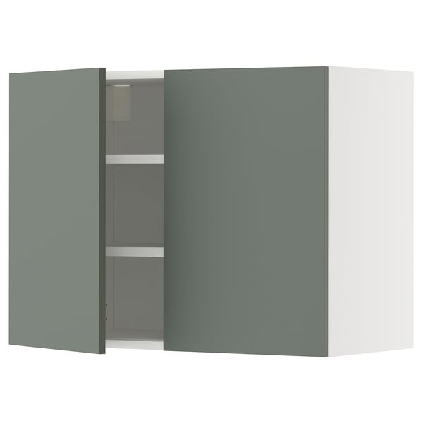 METOD Wandschrank mit Böden und 2 Türen, weiß/Nickebo matt graugrün, 80x60 cm