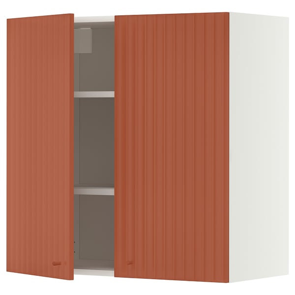 METOD Wandschrank mit Böden und 2 Türen, weiß/Terrsjö Wellenmuster rotbraun, 80x80 cm