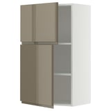 METOD Wandschrank mit Böden und 2 Türen, weiß/Voxtorp Hochglanz dunkel graubraun, 60x100 cm