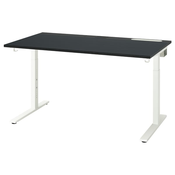 MITTZON Schreibtisch, schwarz gebeiztes Eschenfurnier/schwarz weiß, 140x80 cm