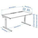 MITTZON Schreibtisch, schwarz gebeiztes Eschenfurnier/weiß, 140x80 cm