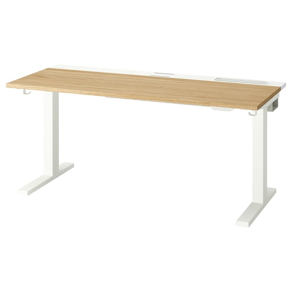 MITTZON Schreibtisch sitz/steh, elektrisch Eichenfurnier/weiß, 140x60 cm