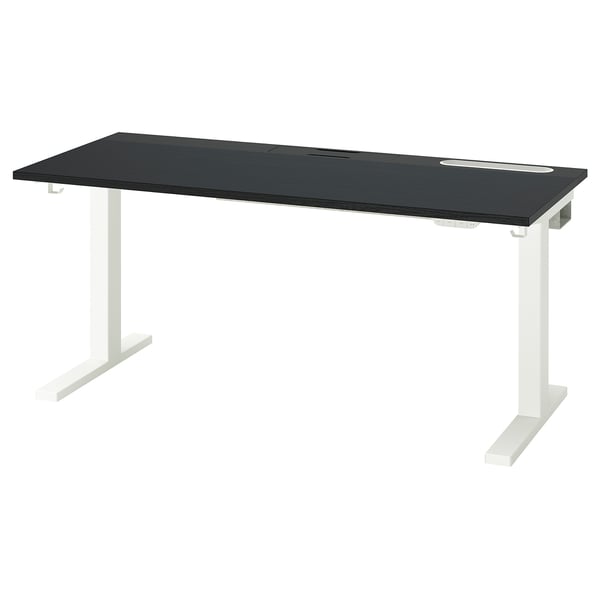 MITTZON Schreibtisch sitz/steh, elektrisch schwarz gebeiztes Eschenfurnier/schwarz weiß, 140x60 cm