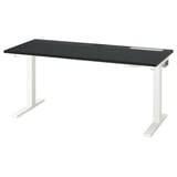 MITTZON Schreibtisch sitz/steh, elektrisch schwarz gebeiztes Eschenfurnier/schwarz weiß, 140x60 cm
