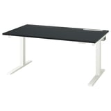 MITTZON Schreibtisch sitz/steh, elektrisch schwarz gebeiztes Eschenfurnier/schwarz weiß, 140x80 cm