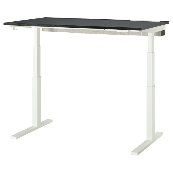 MITTZON Schreibtisch sitz/steh, elektrisch schwarz gebeiztes Eschenfurnier/schwarz weiß, 140x80 cm