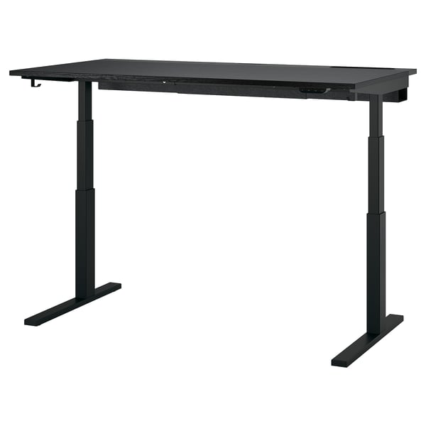 MITTZON Schreibtisch sitz/steh, elektrisch schwarz gebeiztes Eschenfurnier/schwarz, 160x80 cm